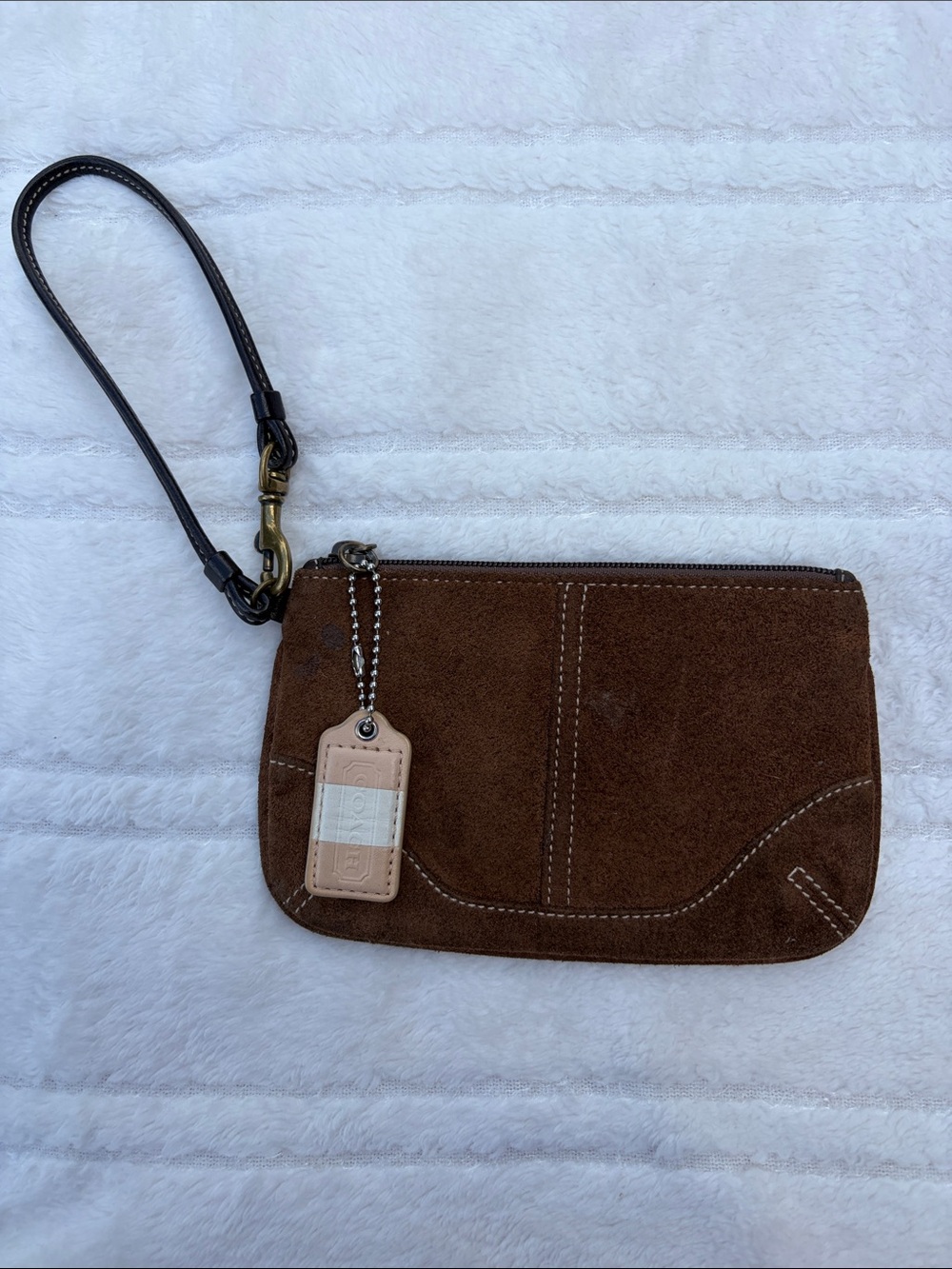 Coach Brown Suede Wristlet with Leather Strap